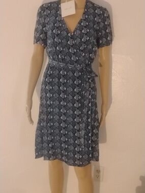 Diane von Furstenberg DVF NWT Blue Logo Wrap Dress Sz M